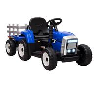 HOMCOM Electric Ride on Tractor and Trailer 12V for Ages 3-6 Years Blue | Kids Electric Car, Detachable Trailer, Parent Remote Control, Music, USB, Horn, Lights