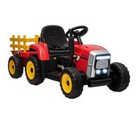 HOMCOM Kids Electric Car, 12V Electric Ride on Tractor and Trailer with Detachable Trailer Remote Control, USB, Horn, Lights, Start-Up Sound, for Ages 3-6 Years, Red