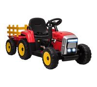HOMCOM Electric Ride on Tractor and Trailer, 12V Kids Electric Car with Detachable Trailer Remote Control, USB, Horn, Lights, Start-Up Sound, for Ages 3-6 Years - Red