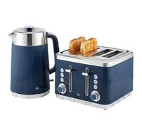 HOMCOM Electric Stainless Steel Kettle and Toaster Set 3000W 1.7L Dark Blue | UK Strix Thermostat, Fast Boil Kettle, Limescale Filter, Cool Touch Body, 4 Slice Toaster, 7 Browning Levels