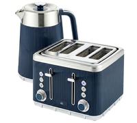 HOMCOM Electric Stainless Steel Kettle and Toaster Set, 3000W 1.7L UK Strix Thermostat Dark Blue