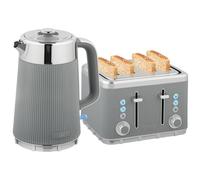HOMCOM Electric Stainless Steel Kettle and Toaster Set, 3000W 1.7L UK Strix Thermostat Fast Boil Kettle w/Limescale Filter, Cool Touch Body, 4 Slice Toaster with 7 Browning Levels, Crumb Tray, Taupe