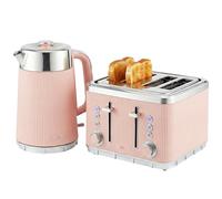 HOMCOM Electric Stainless Steel Kettle and Toaster Set, 3000W 1.7L UK Strix Thermostat Fast Boil Kettle w/Limescale Filter, Cool Touch Body, 4 Slice Toaster with 7 Browning Levels, Pink