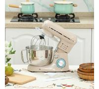 HOMCOM Stand Mixer, 4.5L Food Mixer for Baking, 6 Speeds and Pulse Setting, 1300W Cake Electric Whisk with Dough Hook, Whisk, Stainless Steel Bowl, Splash Guard, Beater, Beige