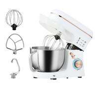 HOMCOM 1400W Electric Stand Mixer, 5L White, Tilt-Head, 6 Speeds + Pulse, Includes Whisk, Dough Hook & Beater - 800-251V70WT