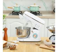 HOMCOM Electric Stand Mixer, 5L Food Mixer w/ Dough Hook, Whisk, White, White