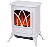 HOMCOM Freestanding Fireplace Flame Effect Electric Heater Log Burning White - White - 54cm x 45cm x 28.5cm