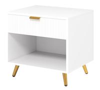 HOMCOM Elegant Bedside Table, with Drawer and Shelf - White/Gold Tone