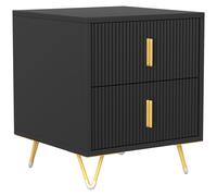 HOMCOM Elegant Fluted Bedside Table - Black/Gold-Tone