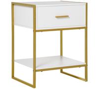Homcom Elegant Gold-Tone Metal Frame Side Table With Drawer