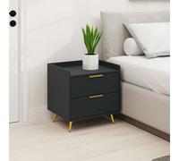 HOMCOM Elegant Two-Drawer Bedside Table - Black - Black