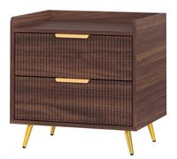 HOMCOM Elegant Two-Drawer Bedside Table - Walnut Brown
