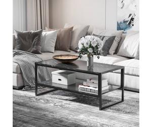 Homcom Elegant Two Tier Marble Effect Coffee Table Metal Frame In Black Black
