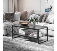 HOMCOM Two Tier Laminate Marble Print Coffee Table Metal Frame Elegant Style, Black