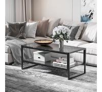 HOMCOM Two Tier Laminate Marble Print Coffee Table Metal Frame Elegant Style, Black