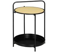 Homcom End Table 2-Tier Round Side Table With Detachable Tray & Plastic Rattan Shelf