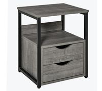 HOMCOM End Table Bedside Desk Slim Storage Cabinet with Shelf Rustic Brown - Grey
