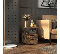 HOMCOM End Table With Shelf And Two Drawers Rustic Wood Finish, Brown