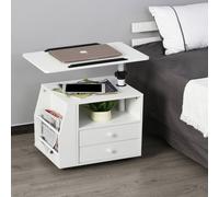 Homcom End Table Nightstand 360 Degree Adjustable Height And Angle In White White