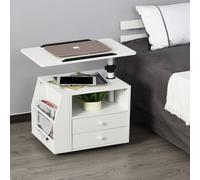 HOMCOM End Table Nightstand 360 degree Adjustable Height & Angle in White HOMCOM White