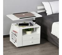 HOMCOM End Table Nightstand 360 degree Adjustable Height & Angle in White HOMCOM White