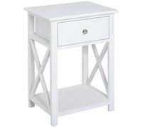 HOMCOM End Table, Sofa Side Table with Drawer X Bar Bottom Storage Shelf, Nightstand Bedside Table for Bedroom or Living Room White