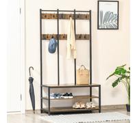 Homcom Entryway Coat Rack Hall Tree Shoe Bench 3 In 1 Design Metal Storage Rack