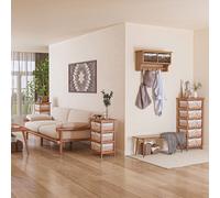 HOMCOM Entryway Coat Rack Wall Mounted Shelf Hooks 2 Baskets Brown