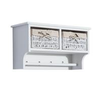 HOMCOM Entryway Coat Rack Wall Mounted Shelf Hooks 2 Baskets White
