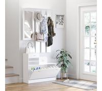 Homcom Entryway Organizer Shoe Storage Space Saving Mirror Chest Wardrobe In White White