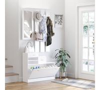 HOMCOM Entryway Organizer Shoe Storage Space Saving Mirror Chest Wardrobe Drawer White, White