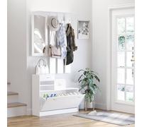 Homcom Entryway Organizer Shoe Storage Space Saving Mirror Chest Wardrobe In White White