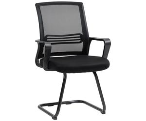 HOMCOM Ergonomic Desk Chair No Wheels, Padded Meeting Office Chair with Sled Base for Home Conference Room, Bedroom, Waiting, Reception, Black