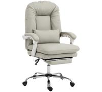 HOMCOM Ergonomic Executive Office Chair, Velvet Reclining Desk Chair with Lumbar Support, Footrest, Plush Thick Cushion, Khaki