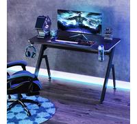 HOMCOM Ergonomic Gaming Desk with Hook Cup Holder LED Cable Management - Black