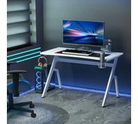 HOMCOM Ergonomic Gaming Desk with Hook Cup Holder LED Cable Management - White