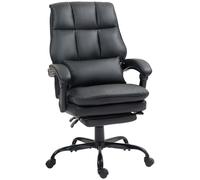 HOMCOM Ergonomic Office Chair, Faux Leather Computer Chair with Retractable Footrest & Wheels, Recliner Function, Ideal for Home Office, Black Aosom UK