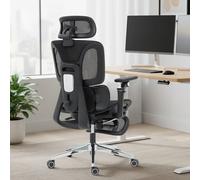 HOMCOM Ergonomic Office Chair, Mesh Desk Chair with Lumbar Support, Footrest in Black HOMCOM Black