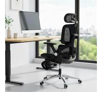 HOMCOM Mesh Desk Chair With Lumbar Support And Footrest - Black, Black