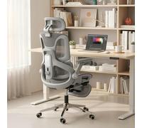HOMCOM Ergonomic Office Chair, Mesh Desk Chair with Lumbar Support, Footrest - Yes - Office Chair - Grey