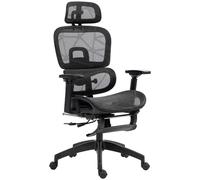 HOMCOM Ergonomic Office Chair, Swivel Recliner, Headrest, Black | Mesh High Back Computer Desk Chair, 4 Level Adjustable Back, Adjustable Lumbar Support, 3D Armrest, Footrest