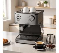 HOMCOM Espresso Machine with Milk Frother Wand, 850W, Black and Silver