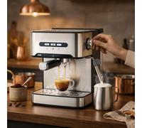 HOMCOM Espresso Machine with Milk Frother Wand 20 Bar Black and Silver | 1.6 L Water Tank, 850W Semi Automatic Coffee Machine, Latte and Cappuccino Maker, Double Shot, Hot Water, Cup Warming
