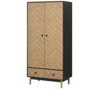 HOMCOM Essential Wardrobe Cabinet with Hanging Rails and 2 Drawers, Practical Wardrobe with 4 sections, Nature Wood Aosom UK