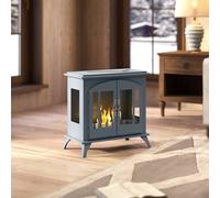 (Grey) HOMCOM Ethanol Fireplace Stove Freestanding Bioethanol Fire, 0.9L Tank