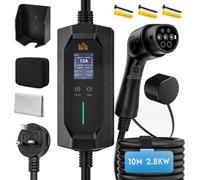 Homcom Ev Charger Type 2 To 3 Pin Plug, 10 M, 2.8 Kw, 6-13 A In Black Black