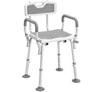 HOMCOM EVA Padded Shower Chair for the Elderly and Disabled, Height Adjustable Shower Stool with Back and Arms, 4 Suction Foot Pads, Light Grey
