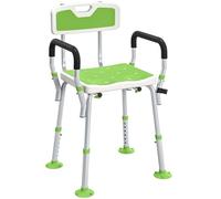 HOMCOM EVA Padded Shower Chair for the Elderly and Disabled, Height Adjustable Shower Stool with Back and Arms, 4 Suction Foot Pads, Green