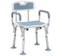 HOMCOM EVA Padded Shower Chair for the Elderly and Disabled, Height Adjustable Shower Stool with Back and Arms, 4 Suction Foot Pads Light Blue