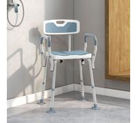 HOMCOM EVA Padded Shower Stool with Arms 4 Suction Foot Pads, Light Blue HOMCOM Light Blue